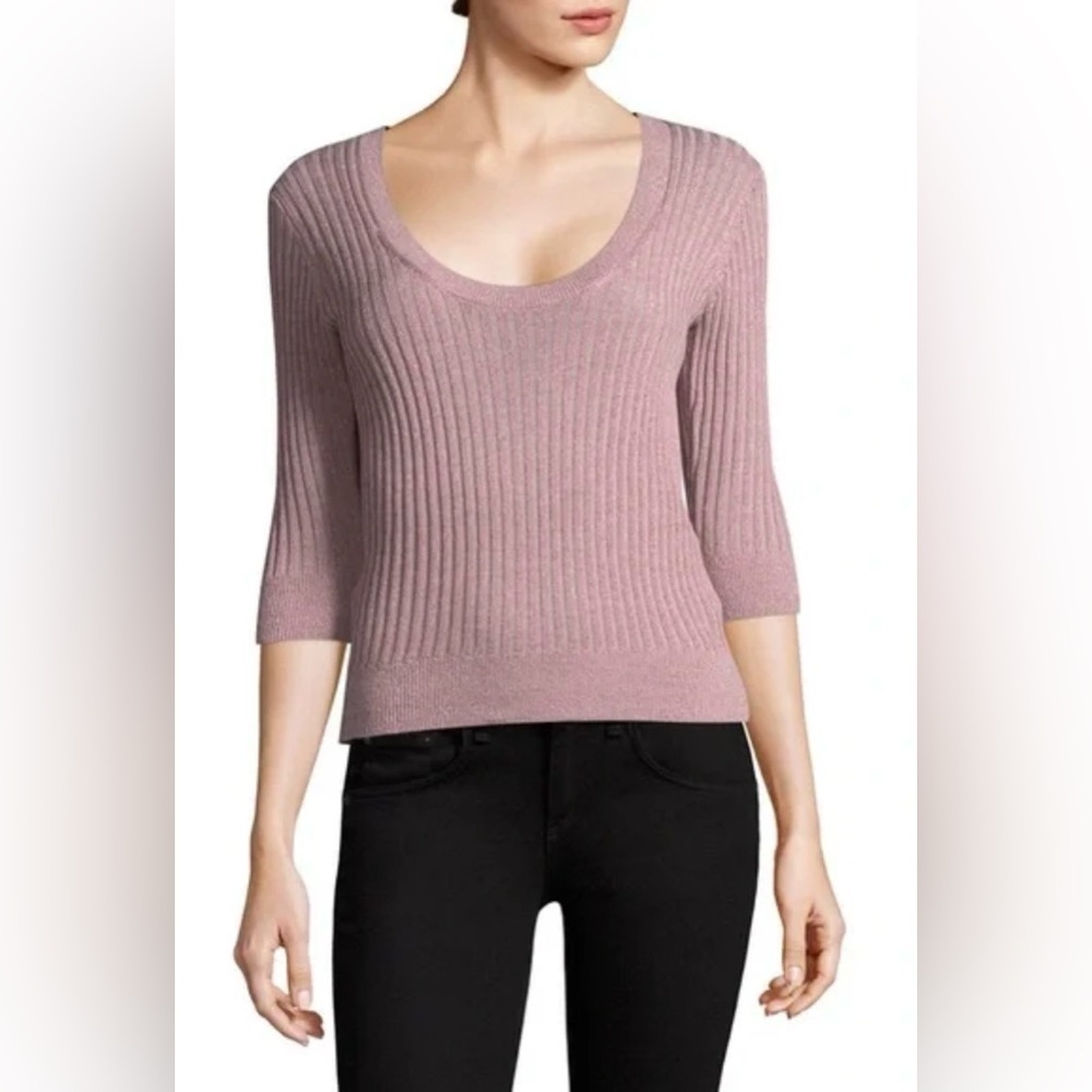 EUC Rebecca Taylor Lurex Rib Scoop Neck Pullover Small